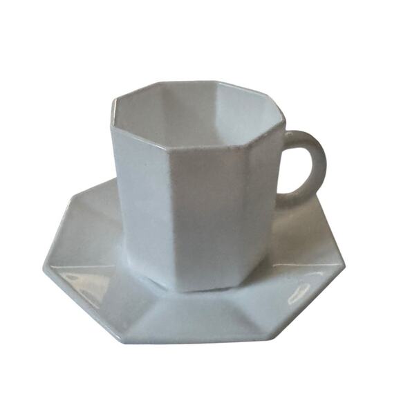 VTG Arcopal Arcoroc Octagon Octime White Mugs Cups (2) Saucers (2) Coffee Tea - Picture 2 of 8